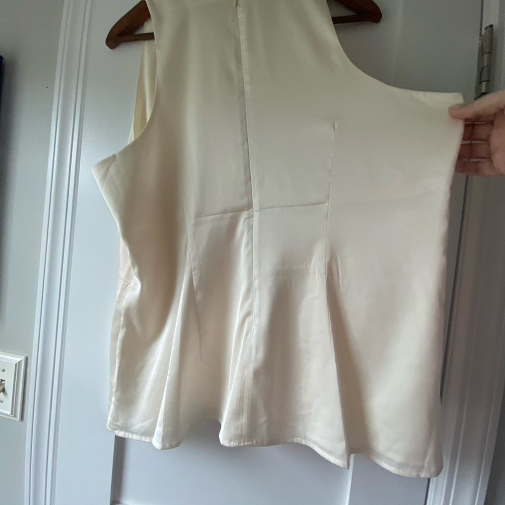 Ivory Satin Sleeveless Faux-Wrap Blouse - Picture 7 of 8